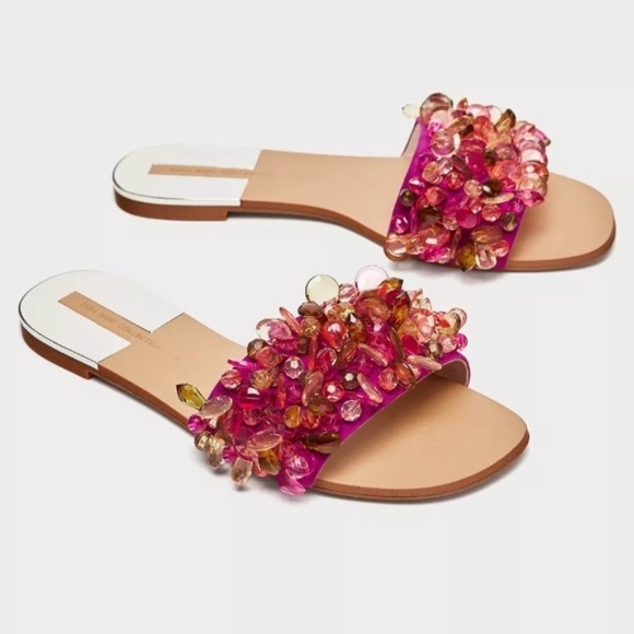 Zara Shoes - Zara pink slides with beads
